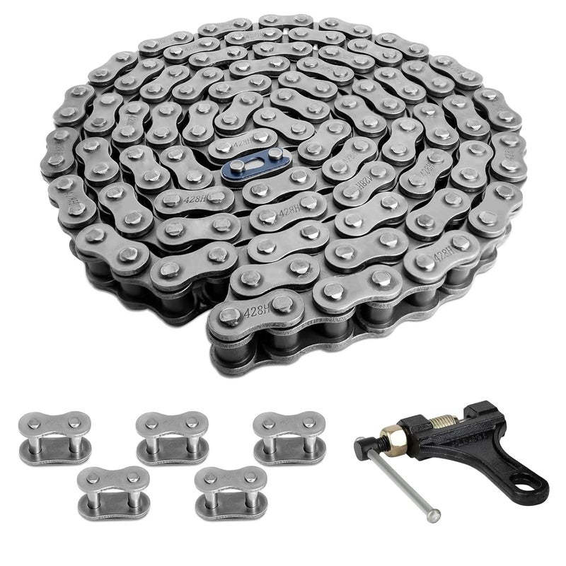 Belleone 428H Heavy Duty Drive Chain - 132 Links with Chain Breaker, Suits 50-125cc ATV, Dirt, Mini, Scooter, Pit and Go Kart Bikes - Includes 5 Master Links - Image 1